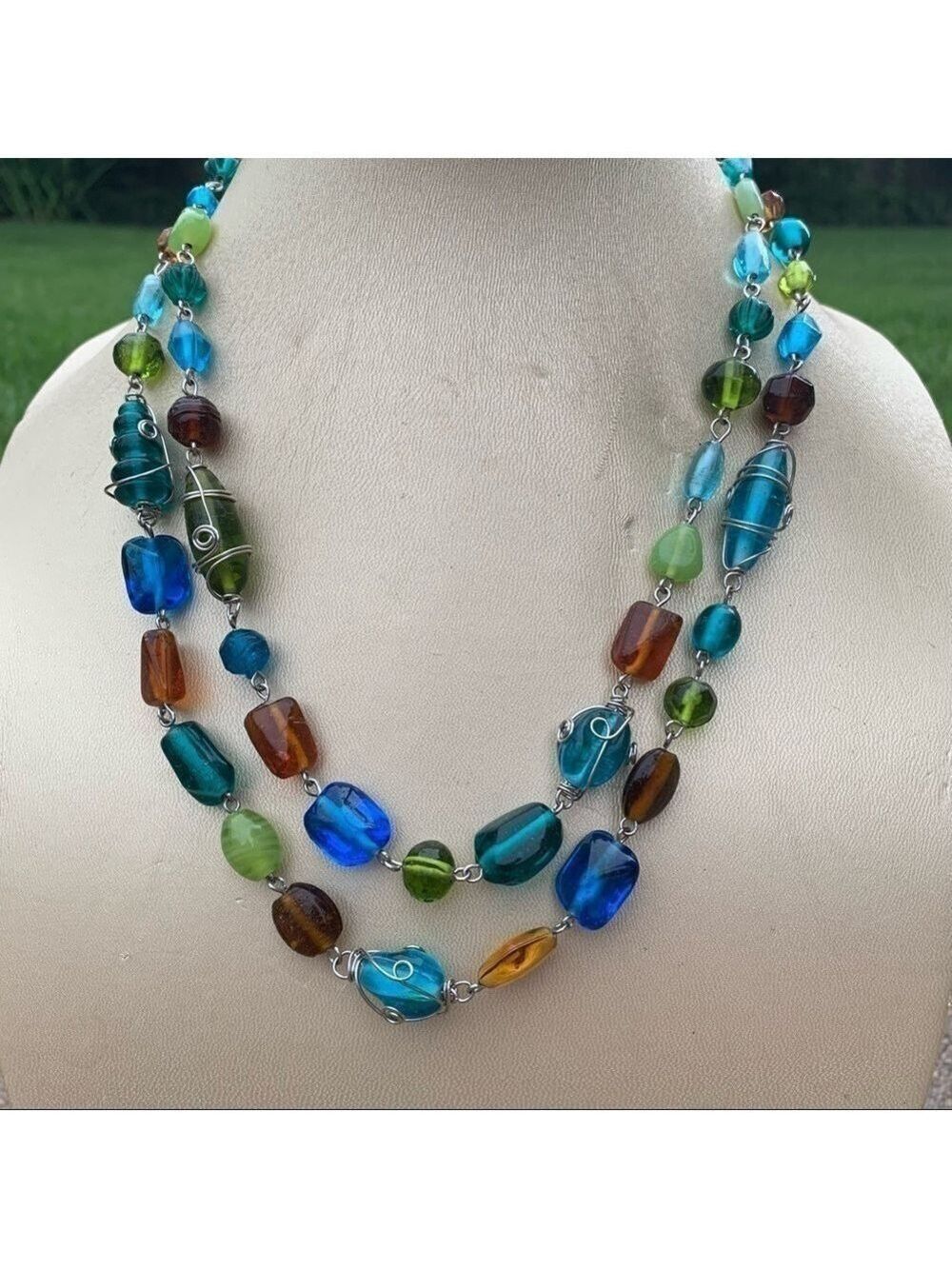 Artisan Made Multicolored Glass Bead Statement Necklace Bohemian